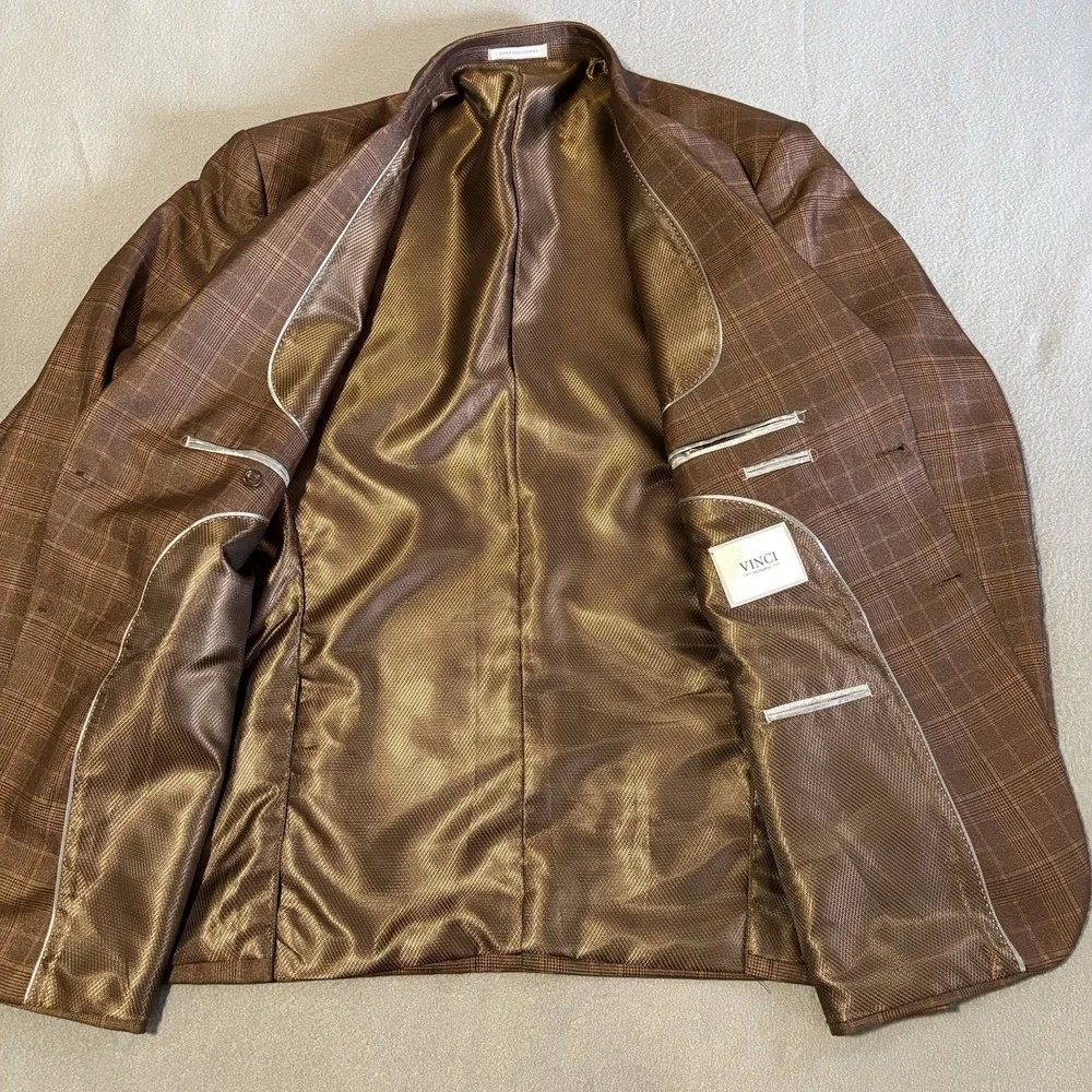 Vinci Philosophy Sports Coat 48R Chocolate Glen‎ Check Performance Blazer Jacket